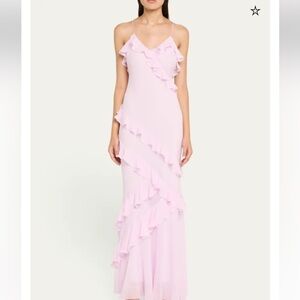 LoveShackFancy Rialto Asymmetric Ruffle Maxi Dress - Soft Lilac (Pink)